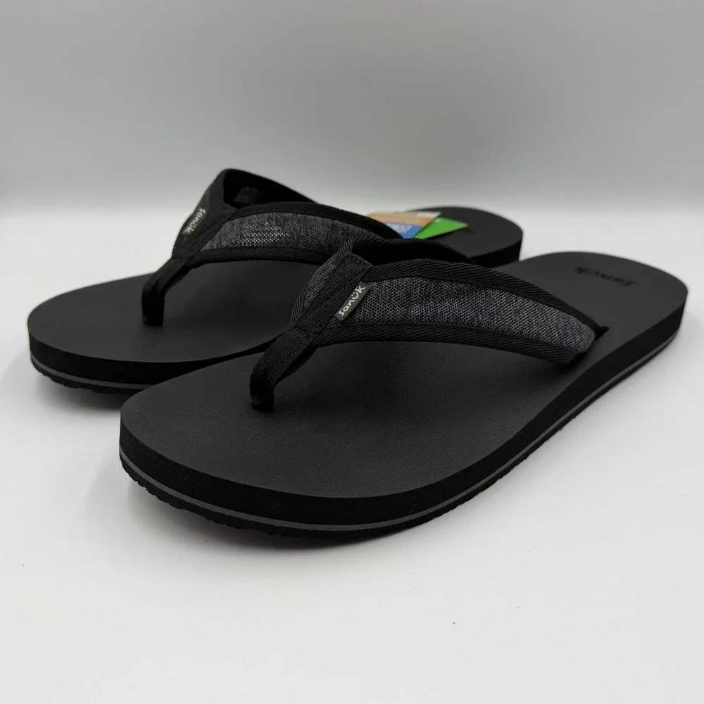 Sanuk Ziggy ST Mesh Flip Flops Mens 12 Black 1127191 Soft Top Sandals **NEW**